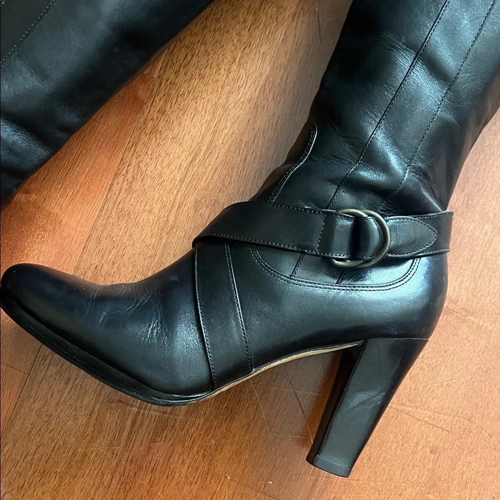 Black Leather Knee-High Boots - Picture 3 of 9